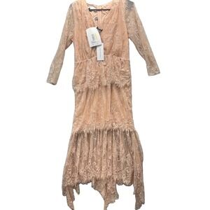 NWT Anna Rachele Lace Midi Dress Blush Beige Womens 42 Italy US 12 MSRP $591